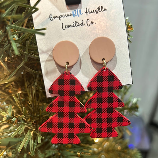 Plaid clay tree earrings